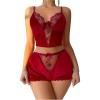 imageOYOANGLE Womens Bridal Pajama Set Floral Embroidered Velvet Camisole and Mini Shorts 2 Piece SleepwearBurgundy