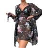 imageOYOANGLE Womens Chiffon Lace Nightgown with Robe Set Floral Cami Nightwear 2 Piece SleepwearBlack