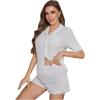 imageOYOANGLE Womens Lace Trim Ribbed Knit Sleepwear Button Up Shirt Elastic Waist Shorts Pajama Sets