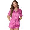 imageOYOANGLE Womens Satin Pajama Set for Women Short Sleeve Button Down Sleepwear Soft Shorts PjsHot Pink