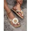 imageOYOANGLE Womens Boho Floral Decor Straw Flip Flop Sandals Square Open Toe Slide Sandal SlippersLight Khaki