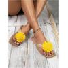 imageOYOANGLE Womens Boho Floral Decor Straw Flip Flop Sandals Square Open Toe Slide Sandal SlippersYellow and Khaki