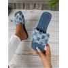 imageOYOANGLE Womens Denim Plaid Square Toe Flats Open Toe NonSlip Slide Sandals Vintage Jean SlippersLight Blue