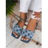 imageOYOANGLE Womens Denim Plaid Square Toe Flats Open Toe NonSlip Slide Sandals Vintage Jean SlippersLight Blue