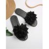 imageOYOANGLE Womens Floral Appliques Open Toe Flat Sandals Comfortable Slip on Slide SandalBlack