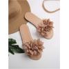 imageOYOANGLE Womens Floral Appliques Open Toe Flat Sandals Comfortable Slip on Slide SandalBrown
