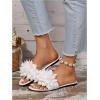 imageOYOANGLE Womens Floral Appliques Open Toe Flat Sandals Comfortable Slip on Slide SandalWhite