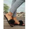imageOYOANGLE Womens Floral Slide Sandals Square Open Toe Leather Slip on Flat SandalBlack
