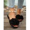 imageOYOANGLE Womens Floral Slide Sandals Square Open Toe Leather Slip on Flat SandalBlack