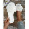 imageOYOANGLE Womens Floral Slide Sandals Square Open Toe Leather Slip on Flat SandalWhite