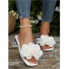 imageOYOANGLE Womens Floral Slide Sandals Square Open Toe Leather Slip on Flat SandalWhite