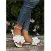 imageOYOANGLE Womens Floral Slide Sandals Square Open Toe Leather Slip on Flat SandalWhite