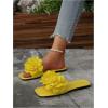 imageOYOANGLE Womens Floral Slide Sandals Square Open Toe Leather Slip on Flat SandalYellow