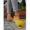 imageOYOANGLE Womens Floral Slide Sandals Square Open Toe Leather Slip on Flat SandalYellow