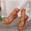 imageOYOANGLE Womens Metallic Strappy Toe Ring Sandals Open Toe Flat Slide On Thong SandalsChampagne