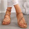 imageOYOANGLE Womens Metallic Strappy Toe Ring Sandals Open Toe Flat Slide On Thong SandalsChampagne