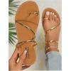imageOYOANGLE Womens Metallic Strappy Toe Ring Sandals Open Toe Flat Slide On Thong SandalsGold