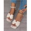 imageOYOANGLE Womens PU Leather Dressy Flat Sandals Square Open Toe Slip on Summer Slide ShoesBeige
