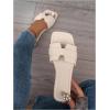 imageOYOANGLE Womens PU Leather Dressy Flat Sandals Square Open Toe Slip on Summer Slide ShoesBeige