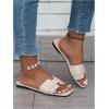 imageOYOANGLE Womens PU Leather Dressy Flat Sandals Square Open Toe Slip on Summer Slide ShoesBeige