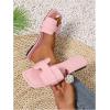 imageOYOANGLE Womens PU Leather Dressy Flat Sandals Square Open Toe Slip on Summer Slide ShoesPink
