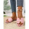 imageOYOANGLE Womens PU Leather Dressy Flat Sandals Square Open Toe Slip on Summer Slide ShoesPink