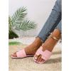 imageOYOANGLE Womens PU Leather Dressy Flat Sandals Square Open Toe Slip on Summer Slide ShoesPink