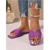 imageOYOANGLE Womens PU Leather Dressy Flat Sandals Square Open Toe Slip on Summer Slide ShoesPurple