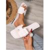 imageOYOANGLE Womens PU Leather Dressy Flat Sandals Square Open Toe Slip on Summer Slide ShoesWhite