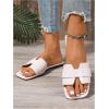 imageOYOANGLE Womens PU Leather Dressy Flat Sandals Square Open Toe Slip on Summer Slide ShoesWhite