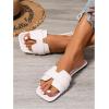 imageOYOANGLE Womens PU Leather Dressy Flat Sandals Square Open Toe Slip on Summer Slide ShoesWhite