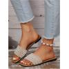 imageOYOANGLE Womens Pearl Decor Square Toe Sandals Leather Open Toe Flat Slip On SlidesBrown