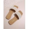 imageOYOANGLE Womens Pearl Decor Square Toe Sandals Leather Open Toe Flat Slip On SlidesBrown