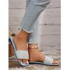imageOYOANGLE Womens Pearl Decor Square Toe Sandals Leather Open Toe Flat Slip On SlidesLight Blue