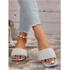imageOYOANGLE Womens Pearl Decor Square Toe Sandals Leather Open Toe Flat Slip On SlidesLight Blue