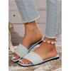 imageOYOANGLE Womens Pearl Decor Square Toe Sandals Leather Open Toe Flat Slip On SlidesLight Blue