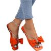 imageOYOANGLE Womens Rhinestone Bow Open Toe Corduroy Flat Sandals Summer Casual Slide SandalsBurnt Orange