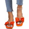 imageOYOANGLE Womens Rhinestone Bow Open Toe Corduroy Flat Sandals Summer Casual Slide SandalsBurnt Orange