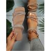 imageOYOANGLE Womens Rhinestone Flat Sandals Strappy Slip on Open Toe Slide Sandals Squared SlippersApricot