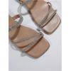 imageOYOANGLE Womens Rhinestone Flat Sandals Strappy Slip on Open Toe Slide Sandals Squared SlippersApricot
