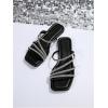 imageOYOANGLE Womens Rhinestone Flat Sandals Strappy Slip on Open Toe Slide Sandals Squared SlippersBlack