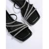 imageOYOANGLE Womens Rhinestone Flat Sandals Strappy Slip on Open Toe Slide Sandals Squared SlippersBlack