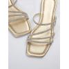 imageOYOANGLE Womens Rhinestone Flat Sandals Strappy Slip on Open Toe Slide Sandals Squared SlippersGold