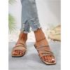 imageOYOANGLE Womens Rhinestone Flat Sandals Strappy Slip on Open Toe Slide Sandals Squared SlippersGold