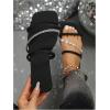 imageOYOANGLE Womens Rhinestone Sparkly Strappy Slide Sandals Square Open Toe Dressy Slip on Flat SandalBlack