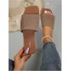 imageOYOANGLE Womens Single Band Square Open Toe Slide Sandals Summer Slip on Flat SandalsKhaki