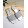 imageOYOANGLE Womens Single Band Square Open Toe Slide Sandals Summer Slip on Flat SandalsSilver