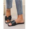 imageOYOANGLE Womens Square Open Toe Leather Slide Sandals Single Band Summer Dressy SlidesBlack