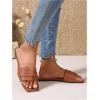 imageOYOANGLE Womens Square Open Toe Leather Slide Sandals Single Band Summer Dressy SlidesBrown