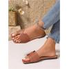 imageOYOANGLE Womens Square Open Toe Leather Slide Sandals Single Band Summer Dressy SlidesBrown